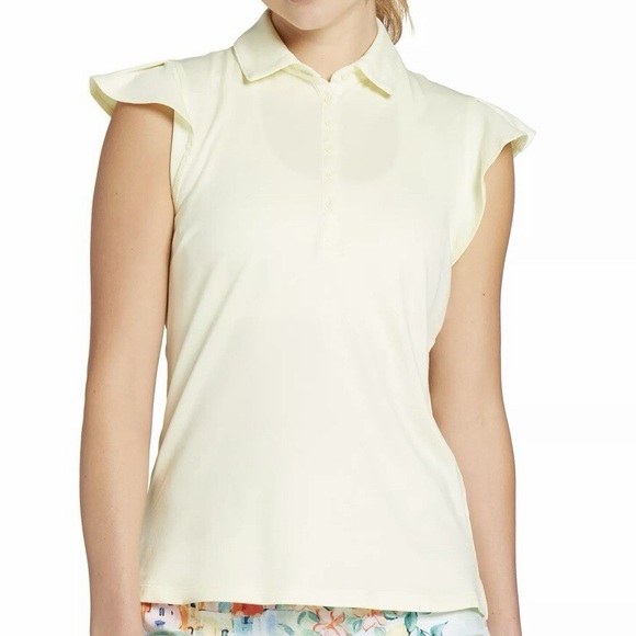 Walter Hagen Tops - Walter Hagen Light Yellow Flutter Sleeve Blouse